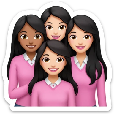3 besties with professional glammed up looks wearing pink and white, medium skin tone smiling big with black long hair. Very girly  sticker