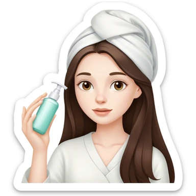 beautiful pale brunette girl with long hair doing skincare routine  sticker