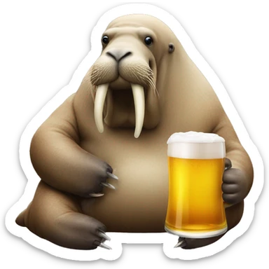 walrus drinking a beer sticker