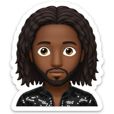 Omarion with long dark brown hair, black sequin outfit sticker