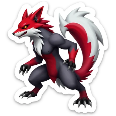 Shiny gothic Zoroark-Zangoose-Incineroar-hybrid-creature sticker