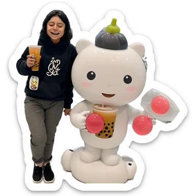 happy boy with bubble tea sticker