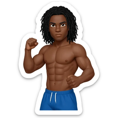 Black male long black hair looks superstrong blue shorts sticker