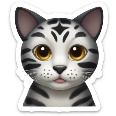 Black tiger cat with white dot on mouth, white neck, cozy sticker