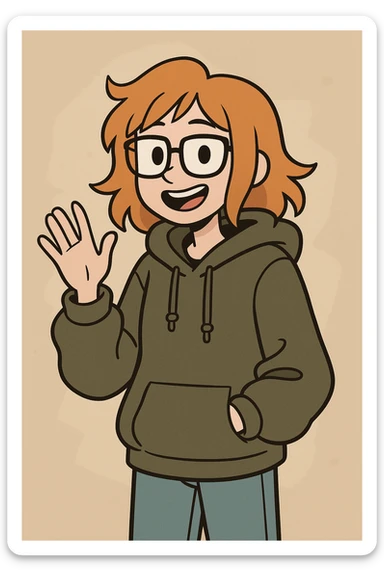 A girl orange hair Urban Heavy Loose a hand say hello glasses sticker