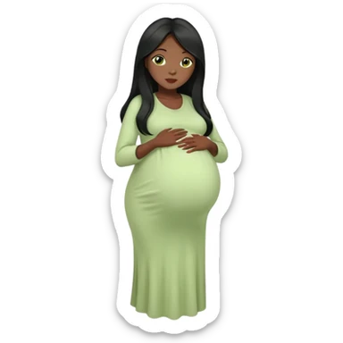 Black long hair and black skin lady with light green clothes pregnant sticker