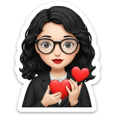 niña con pelo ondulado color negro con lentes negros y tenga un corazon en la mano sticker