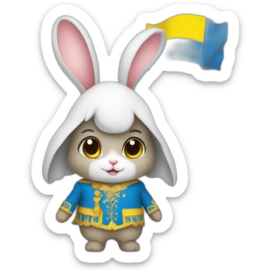 the rabbit is dressed in a costume in the color of the Ukrainian flag sticker