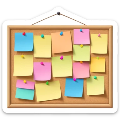 bulletin board with sticky notes pinned to it sticker