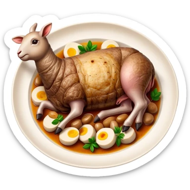 Roast Lamb Cinematic Realistic Roast Lamb Dish Emoji, depicted as thinly sliced roast lamb arranged artfully on a plate, rendered with rich textures and warm, inviting lighting. sticker
