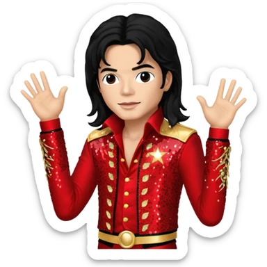 Michael Jackson with light skin, long black hair, red sequin outfit sticker