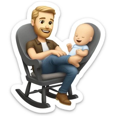 White man rocking white baby in grey rocker  sticker