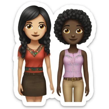 A dark haired Mexican girl and a black girl best friends sticker