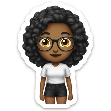 Girl with glasses reading and writing black shorts hair sticker