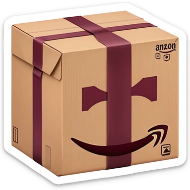 Amazon package with burgundy amazon logo sticker
