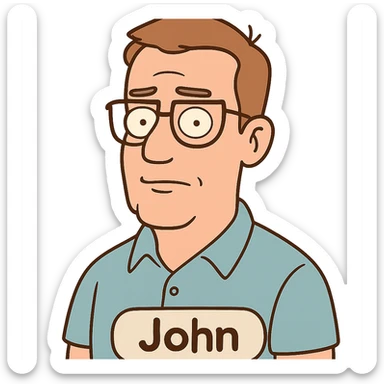 portrait of a man named John in flat toon style sticker