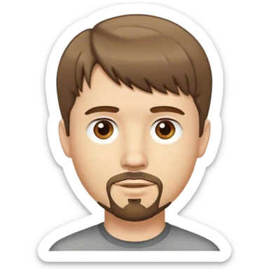  white male, short medium brown colored hair with bangs and goatee,  sticker
