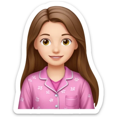 happy white long brunette hair girl with hazel eyes and in pink pajamas sticker