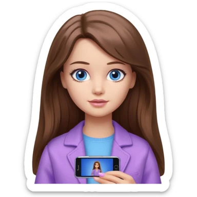beautiful barbie girl with long brown hair, blue eyes and wearing light purple clothes watching stranger things on tv sticker