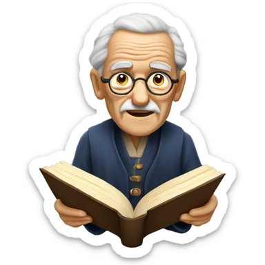 wise old man portrait reading aloud from book sticker