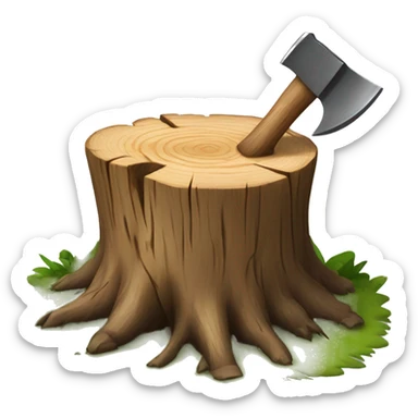 Tree stump with an axe cleaved in the top of the stump  sticker