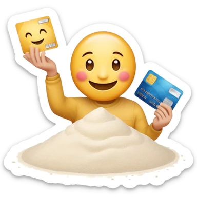 Happy emoji with credit card in hand and a pile of flour  sticker