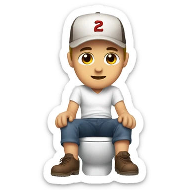 White man with brown eyes wearing a backwards baseball hat sitting on the toilet sticker