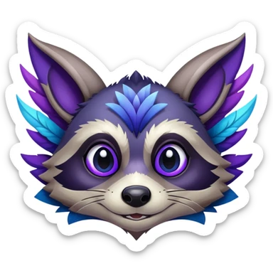 Raccoon dragon hybrid face forward with wings fully body dark purple and blue sticker