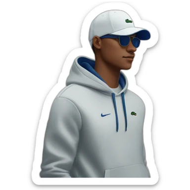 Guy using lacoste hoodie and Nike cap and oakley juliet sticker
