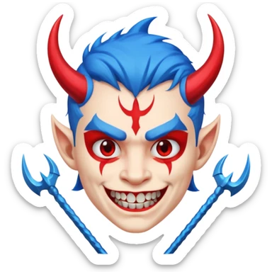 Blue-haired devil with trident, smirking sticker