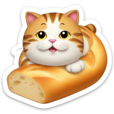 Fat cat with baguette bread sticker