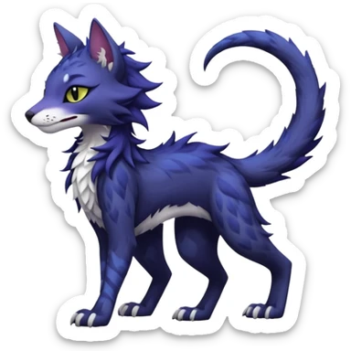 Kawaii dark edgy fantasy feline-vernid-sergal-fursona animal creature with a tufted tail full body with intricate markings  sticker