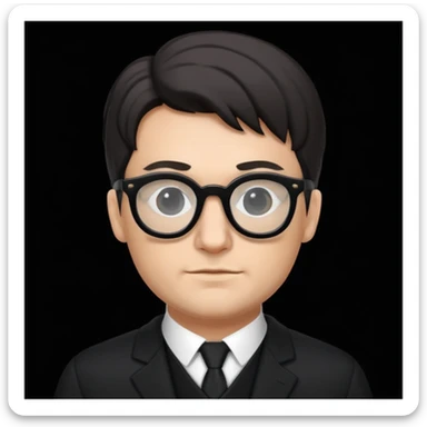 a medieval man wearing black glasses and a black suit sticker