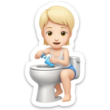 person flushing a toilet, simple and clear, cheerful expression sticker