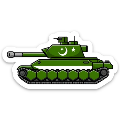 Pakistani military tank with Pakistan flag colors sticker