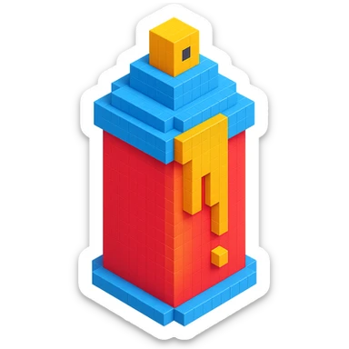isometric view of a spray paint can with gold paint in voxel style sticker