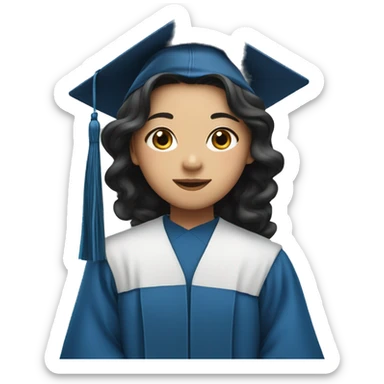 asian girl wearing blue graduation cap with long curly black hair sticker