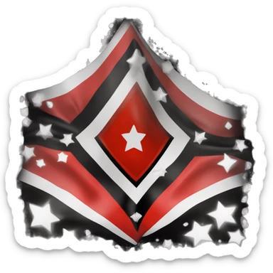 Bandera roja con diamante blanco en el centro que conecta con los bordes, y cuadrado negro dentro del diamante blanco que conecta con las lados del diamante sticker