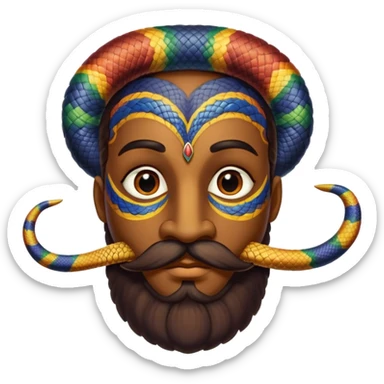 Oxumarê, African rainbow serpent deity with human face, having only a mustache (no beard on the sides) and a beauty mark on the left side below the lip sticker