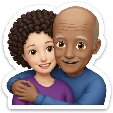  White no hiar Old man hugging dack skin curly hair woman sticker