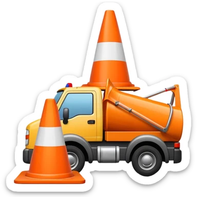a truck running over a white traffic cone, emoji style sticker