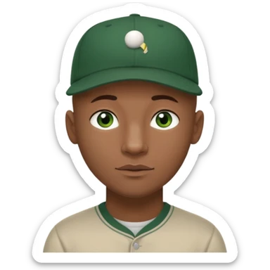 Black bald guy baseball cap only on the guy white girl brown hair green eyes sticker