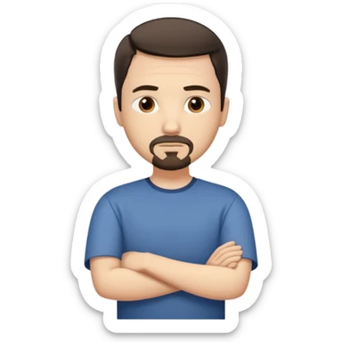 White man with short dark hair and goatee and neutral expression with his arms folded sticker