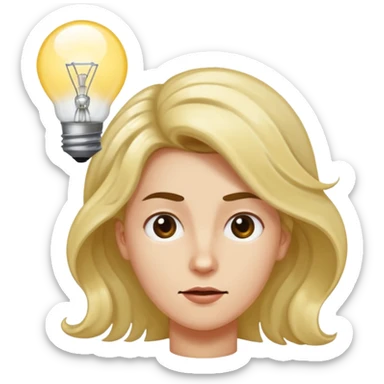 crea Una carita con un remolino en la cabeza, una bombilla encendida sobre ella y una ceja levantada. sticker