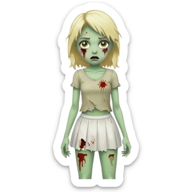 zombie blonde girl with white skirt, green skin and that it be in frontal zoom form sticker