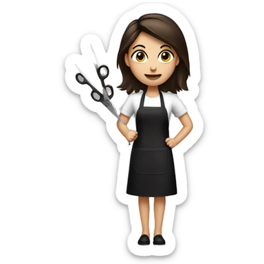 brunette girl with black apron And scissors in a hand sticker