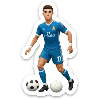 Ronaldo dribbling with a touch into a football While wearing a 2018 real madrid Retro blue kit  sticker