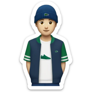white boy using lacoste beanie with lacoste sticker