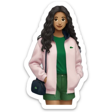 Lacoste bag latin girl with long hair with black lacoste windbreaker sticker