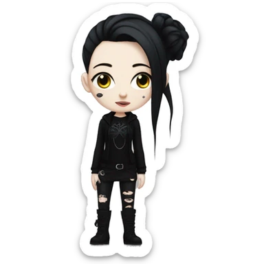 Goth girl, with very pale skin, dressed in black clothes, with body piercings and tattoos sticker